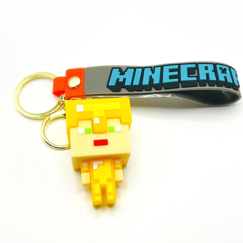 Steve Minecraft Keychain Unisex OS Yellow Gold Armor Figure Rubber Logo Strap